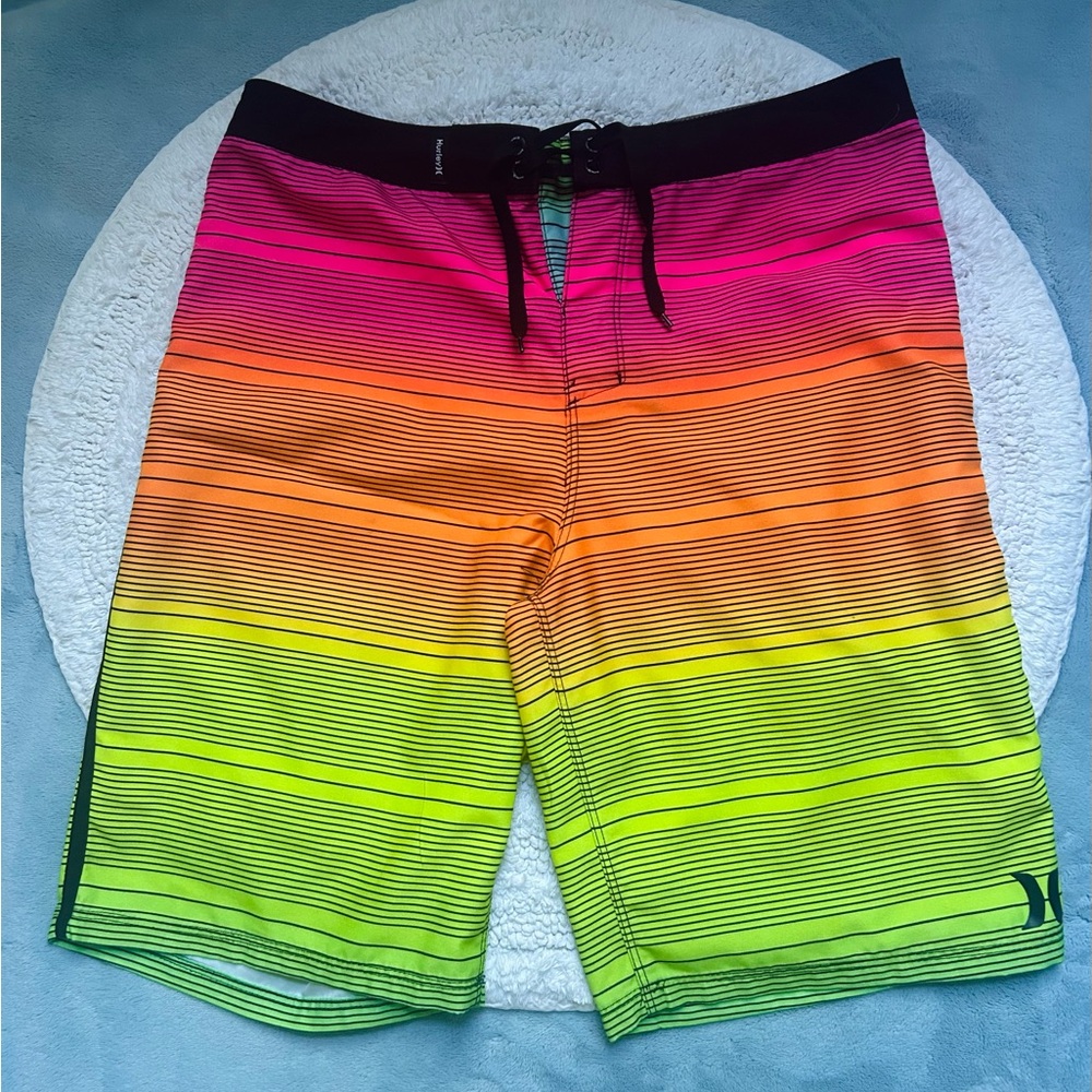 Hurley Men's Multicolor Striped Swim Shorts—Great Condition—Size 20/30